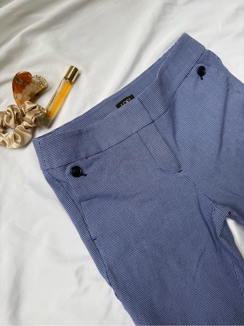 LOFT Marisa Women’s Size 4 Blue Houndstooth Slim Ankle Pants Stretch